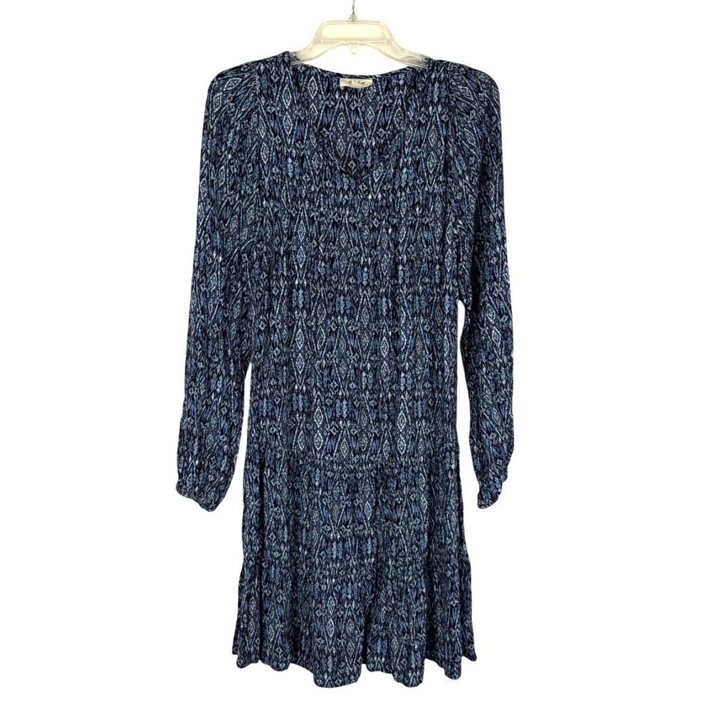 Style & Co Boho Batik Print Dress Small Babydoll Knee Length Long Sleeve Peasant